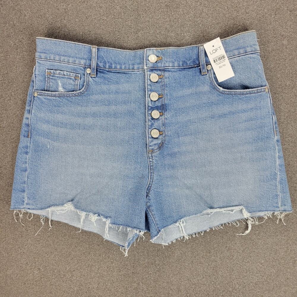 Ann Taylor Loft Shorts Womens 30 Blue Cut Off Denim High Rise Raw Hem